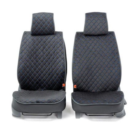 Frame caps for the front seats Car Performance, 2 pcs, alcantara, rhombus, black and blue-1