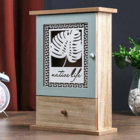 Keywood tree 6 hooks with a box "Palm sheet and Greek pattern" 29.5x21x8 cm-1