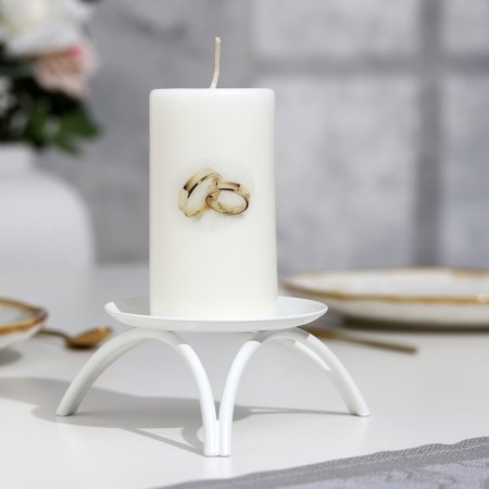 Candle-cylinder Wedding "Engaping Rings", 5x9.5 cm, white, home, handmade-1