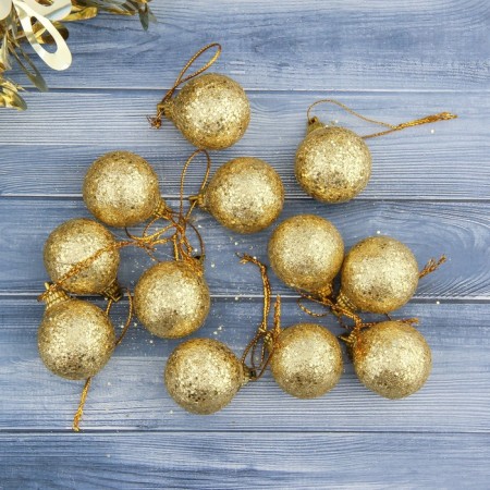 Set of balls plastic D-2.5 cm, 12 pcs "Balls" gold