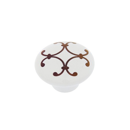 Ручка кнопка LACE Ceramics 009, d=38 керамическая, белая с рисунком
