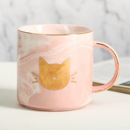 Ceramic mug "meow", 350 ml, golden color-1