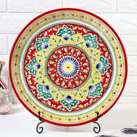 Lryagan Round Rishtan Ceramics, Red, 37cm, Mix-1