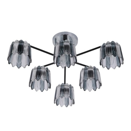 Lamp Ceiling Economic Court 12219/6cr+BK BK+CL, 6x60W, E27, 27x67x67 cm, chromium color
