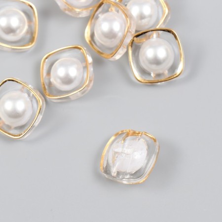 A button plastic for creativity "Pearl in the Golden Square" 1.9x1.9x1.1 cm-1