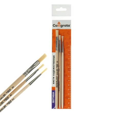 Set of brushes bristles 3 pieces, calligrata (round No. 2; flat No.: 4, 8), wooden handle-1