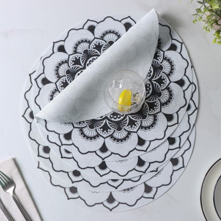A set of serving napkins on the table of the mandalas, 4 pcs, d = 38 cm, white color-3