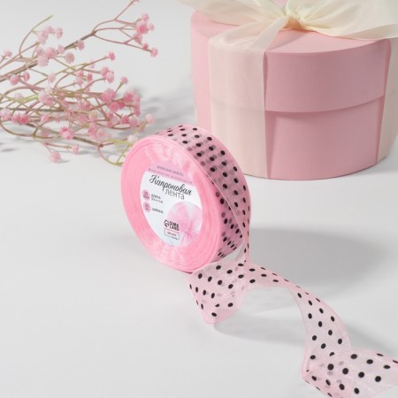 Kapron ribbon “peas”, 25 mm, 23 ± 1 m, pink color