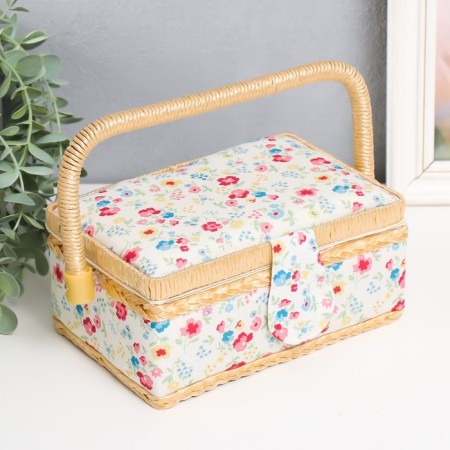 Casket for needlework "Bright flowers with squares" 9.5x19.5x13 cm
