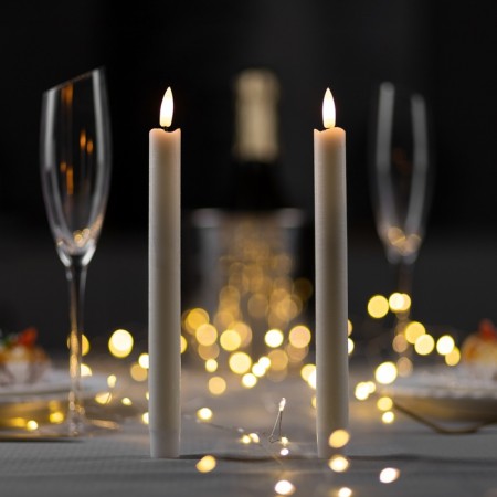 A set of LED candles, white, 2 × 25 × 2 cm, plastic, wax, batteries AAAX2 (not in the kit), glow warm white, 2 pcs.