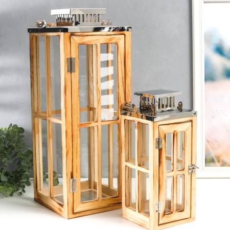 Climber tree "Lantern - large windows" brown set 2 pcs 30x13x13; 49x18.5x18.5 cm-1