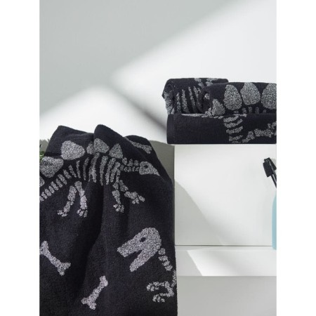 Terry towel Bones, size 50x90 cm, black color