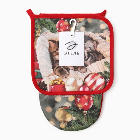 New Year. Set of kitchen Ethel "Happy Together" mittens 15x28cm, severity 19x19cm, 100%HL-4