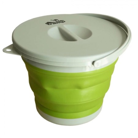 Folding bucket TRAMP TRC-127, silicone, with a lid, olive, 5l