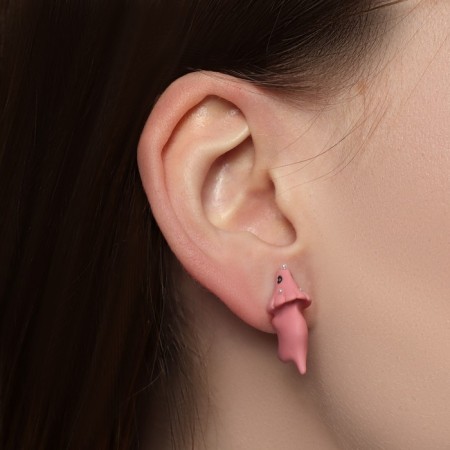 Polymer clay earrings "dinosaur", pink color-2