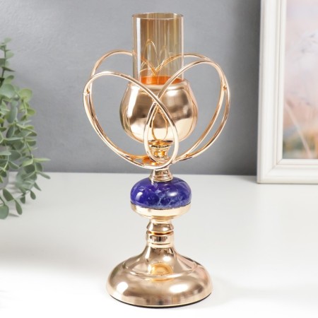 Summary Metal on 1 candle "plexus of rings. Blue marble element" gold 29x14x14 cm-1