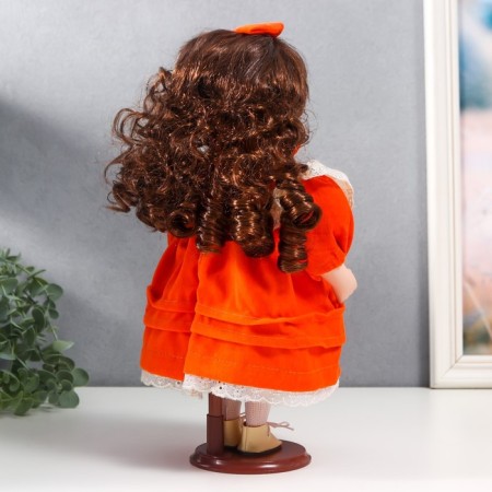 Doll Collectible Ceramics "Agatha in a bright orange dress and banta, with ruffles" 30 cm-5
