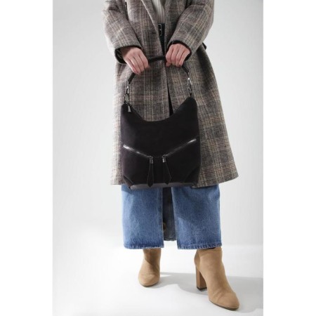 Bag-bag, 2 parts on lightning, 3 outer pockets, long belt, brown color-3