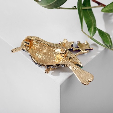 Brooch "Bird" baby on a branch, colored in gold-2