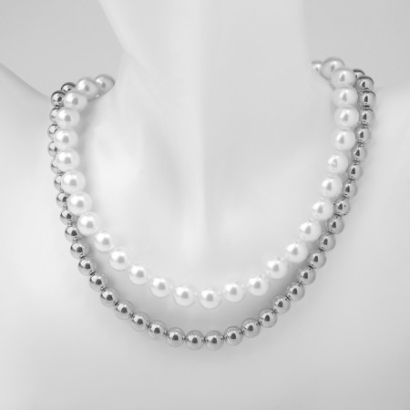 Beads with pearls "Olympia" environment, color silver, 45cm-8