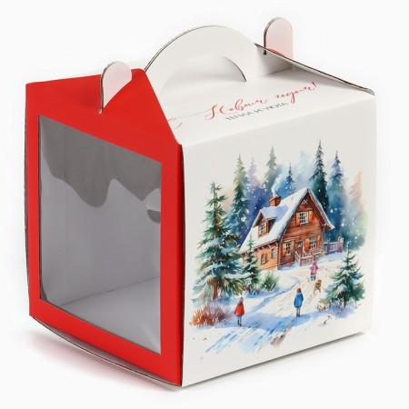 Confectionery box with a window, a chest, "heat and comfort", 20 x 20 x 20 cm, New Year-2