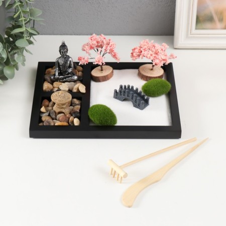 Zen Stones Garden "Buddha in Stones and Bridge" White Sand 1.5x21.5x17.5 cm