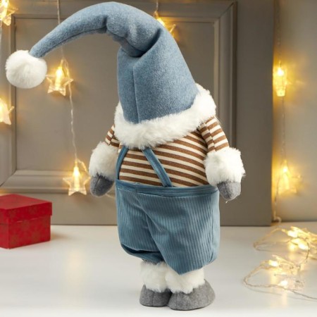 Interior doll "Grandpa in a blue cap and striped jacket" 66x15x25 cm-2