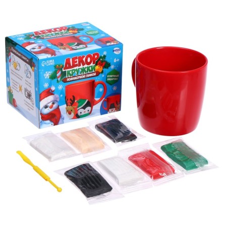 New Year's set for decor mug with polymer clay “New Year! Penguin, Deer and Snowman ", 300 ml-3