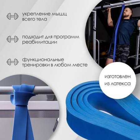 Espander multifunctional tape onlytop, 208x2.2x0.5 cm, 5-22 kg, blue color-1