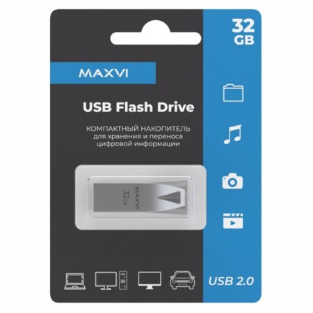 USB flash drive 32 GB MaxVi MK2 Metallic Silver Monolith, metal / FD32GBUSB20C10MK2