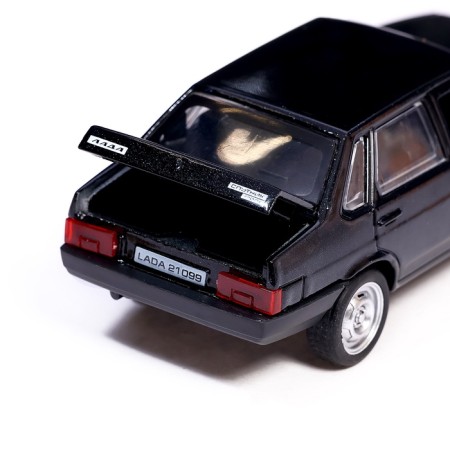Metal machine LADA -21099, retro - Model "Satellite", doors, trunk, inertia, 12 cm, black are opened-4