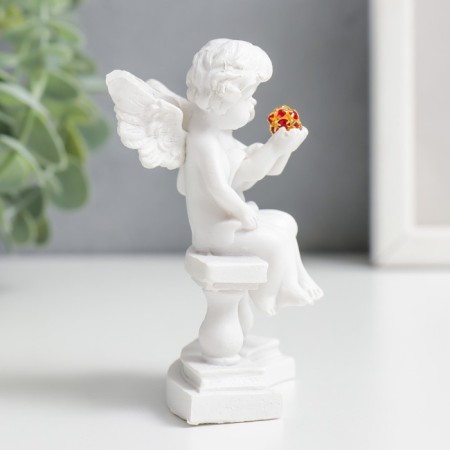 Polystone souvenir "Snow White Angels on a bench with a crystal" 8.5x7.4x5 cm-1