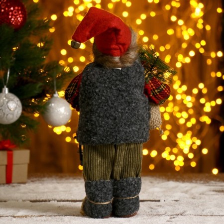 Santa Claus "in a checkered fur coat, with a flashlight and a bag" 30 cm-2