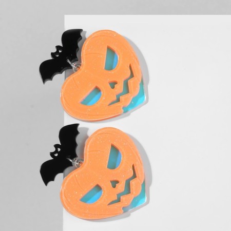 Acryl Earrings "pumpkins" with bats, colored in silver-3