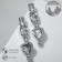 Hanging earrings with rhinestones "Jewel" heart, white color in silver, 7 cm