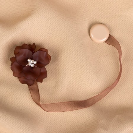 Picking for curtains "Tender flower", d = 6 cm, brown color-1