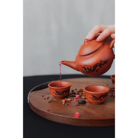 A set for the tea ceremony ceramic "Dragon", 5 items: 4 bowls 25 ml, kettle 200 ml, brown color-10