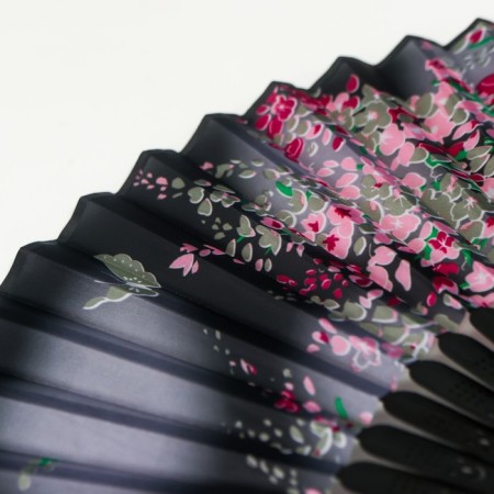 Fan bamboo, textiles h = 21 cm "Flowers and butterflies" black, with a brush-3