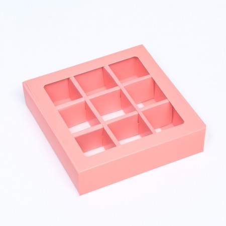 Box for 9 sweets, pink, 14.5 x 14.5 x 3.5 cm. Confectionery packaging-1