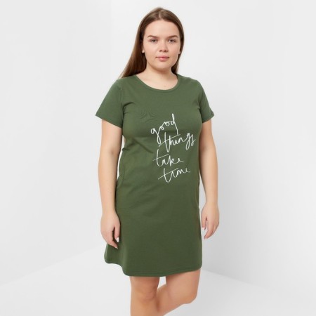 Night shirt female, green color/print, size 48-3