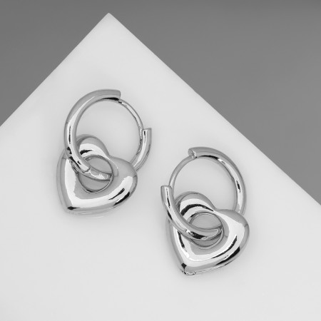 Earrings Metal "Heart" rhythm, silver color-1