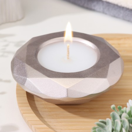 Candle "Complete" in a candlestick with faces of gypsum large, 10.5x3cm, champagne