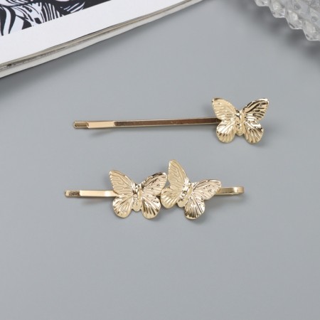 Invisible hair "Audrey" (set 2 pcs) butterfly, 6 cm, gold