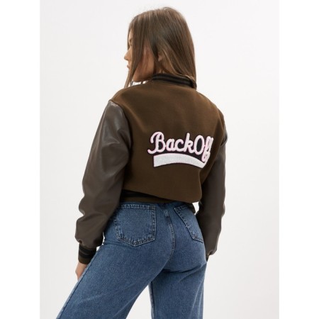 Leather bomber female color khaki, size 48-7