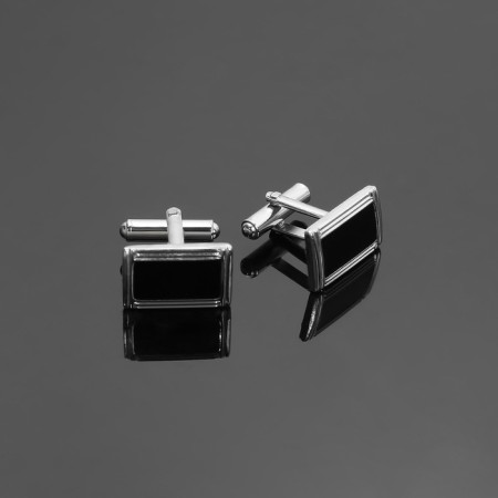 Cufflinks "rectangle" in a frame with enamel, black color in silver