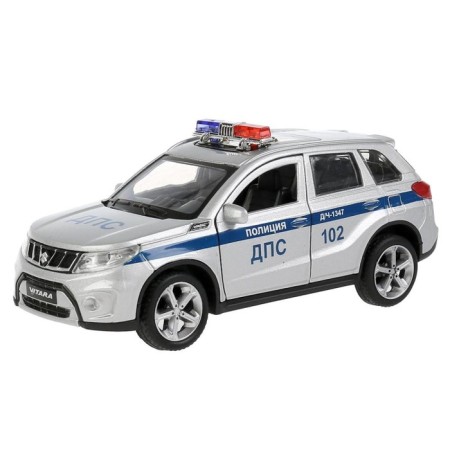 Metal machine “Suzuki vitara Police”, 12 cm, doors and trunk open, silver color