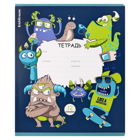 Notebook of 12 sheets in the Erichkrause "Monsters" line, covered cartoon, mix-3
