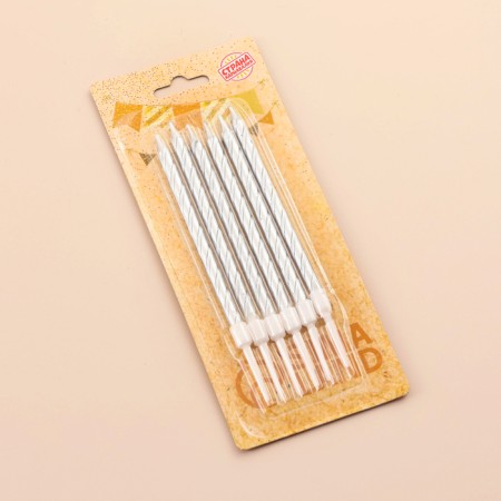 Candles in the Cake "Metallic", 14 cm, 12 pcs, silver-2