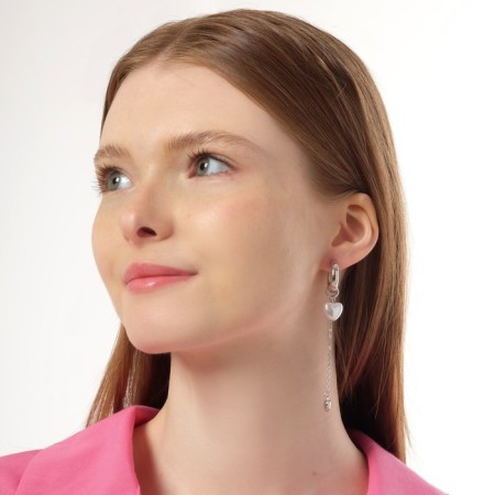 Earrings with the removable element "Transformer" dog, white color in silver-2