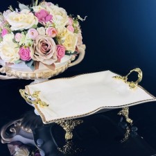 Блюдо с ручками Lenardi, на ножках, фарфор, длина 28 см
